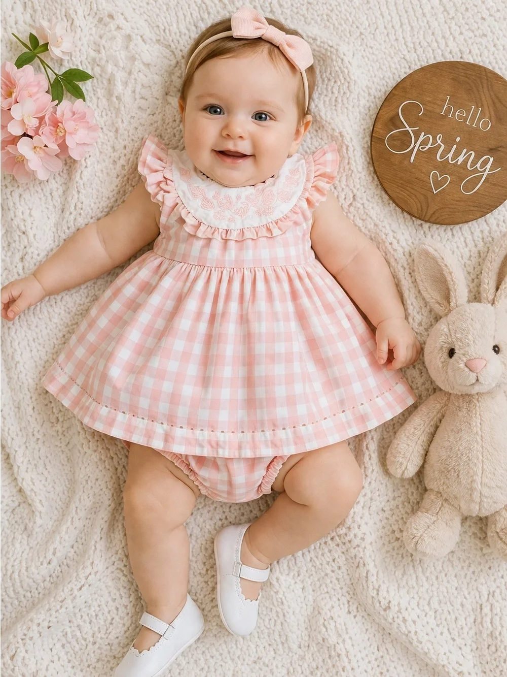 Tahari Baby Girl Pink Gingham Dress with Bloomers Ruffle Collar
